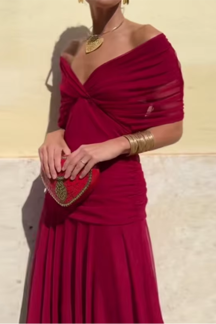 Women's Elegant Maxi Party Dress with V-Neck - Perfect for Evenings