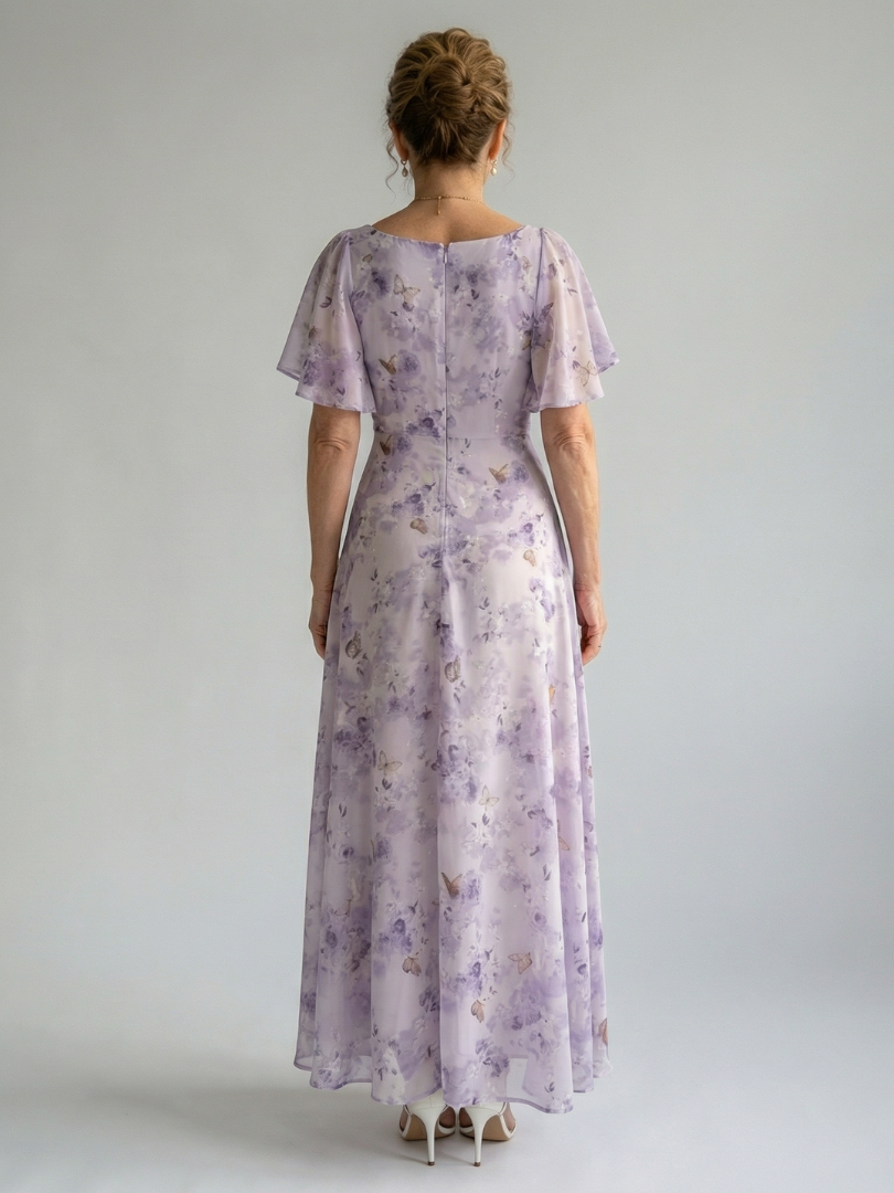 Women's Floral Flutter Sleeve Midi Dress - Effortless Everyday Style