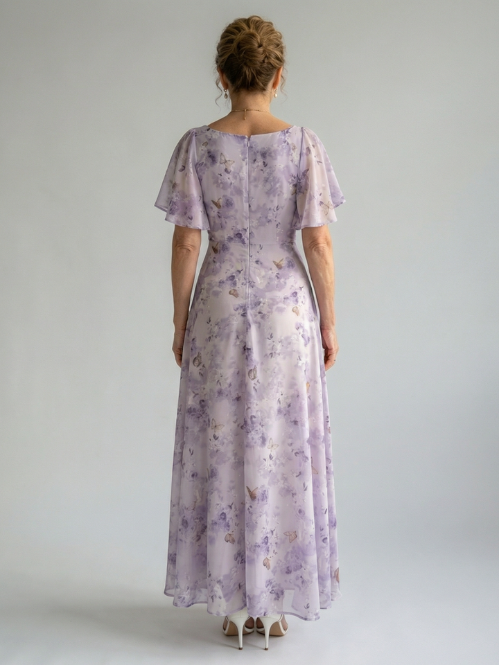 Women's Floral Flutter Sleeve Midi Dress - Effortless Everyday Style