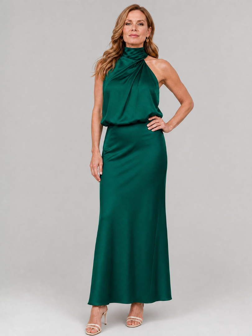Women's Sleeveless Draped Neck Midi Dress - Effortless Day to Night