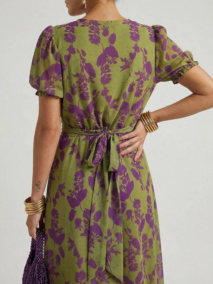 Women's Relaxed Floral Wrap Midi Dress - Everyday Elegance