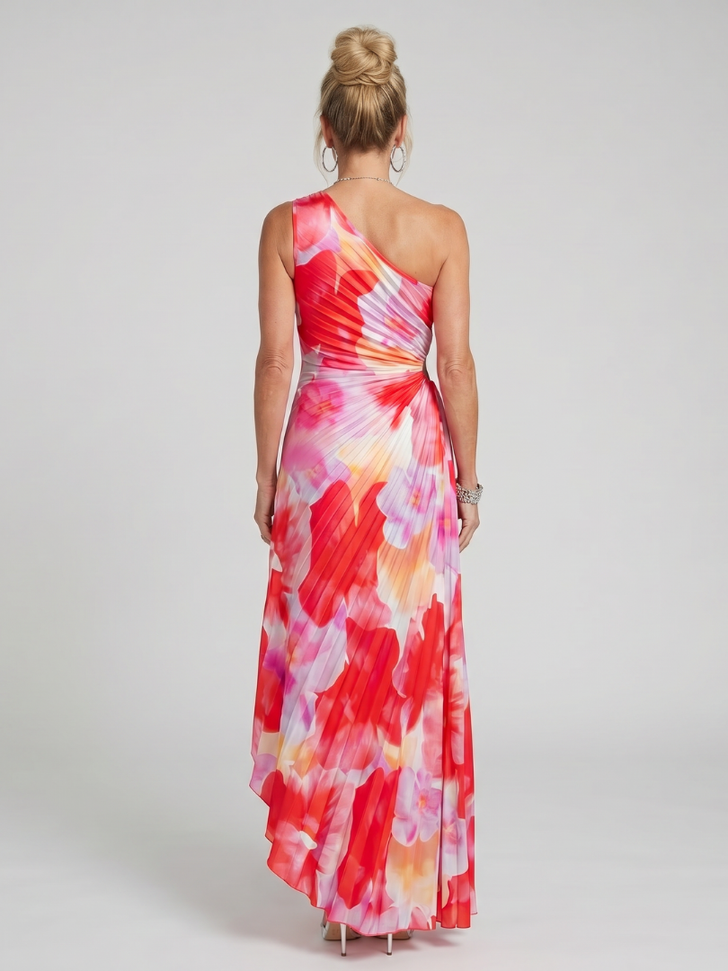 Women's One Shoulder Pleated Bodice Midi Dress - occasion wear