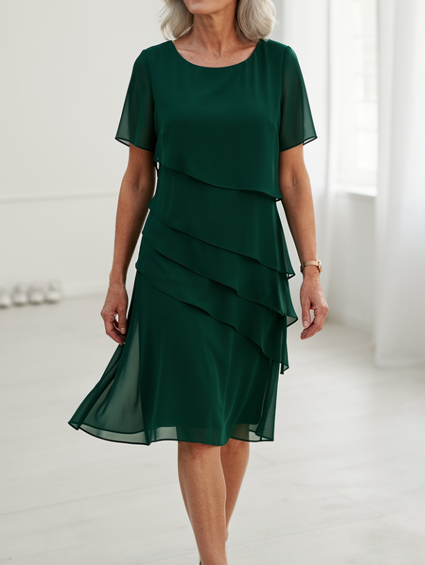Women's Layered Ruffle Midi Dress - Elegant and Lightweight