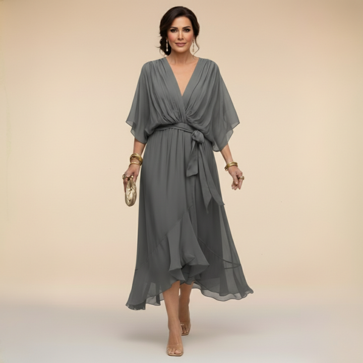Women's Chiffon V-Neck Dress - Lightweight & Elegant