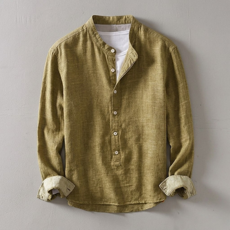 Men's Japanese Linen Henley Shirt – Breathable Summer Smart Casual