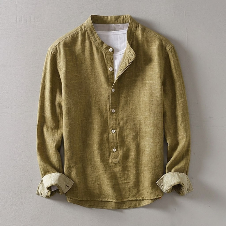 Men's Japanese Linen Henley Shirt – Breathable Summer Smart Casual