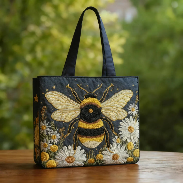 Women's Padded Tote Bag with Daisies and Stars - Everyday Essential