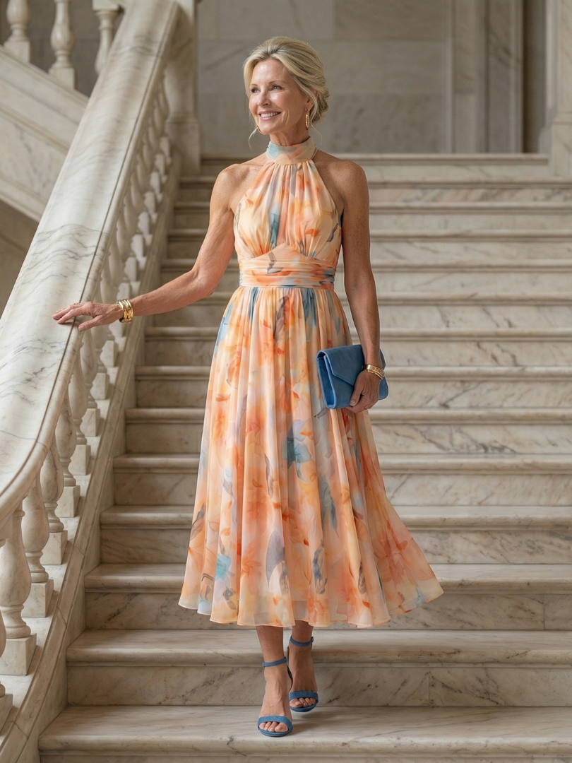 Women's Soft Halter Midi Dress - Everyday Elegance