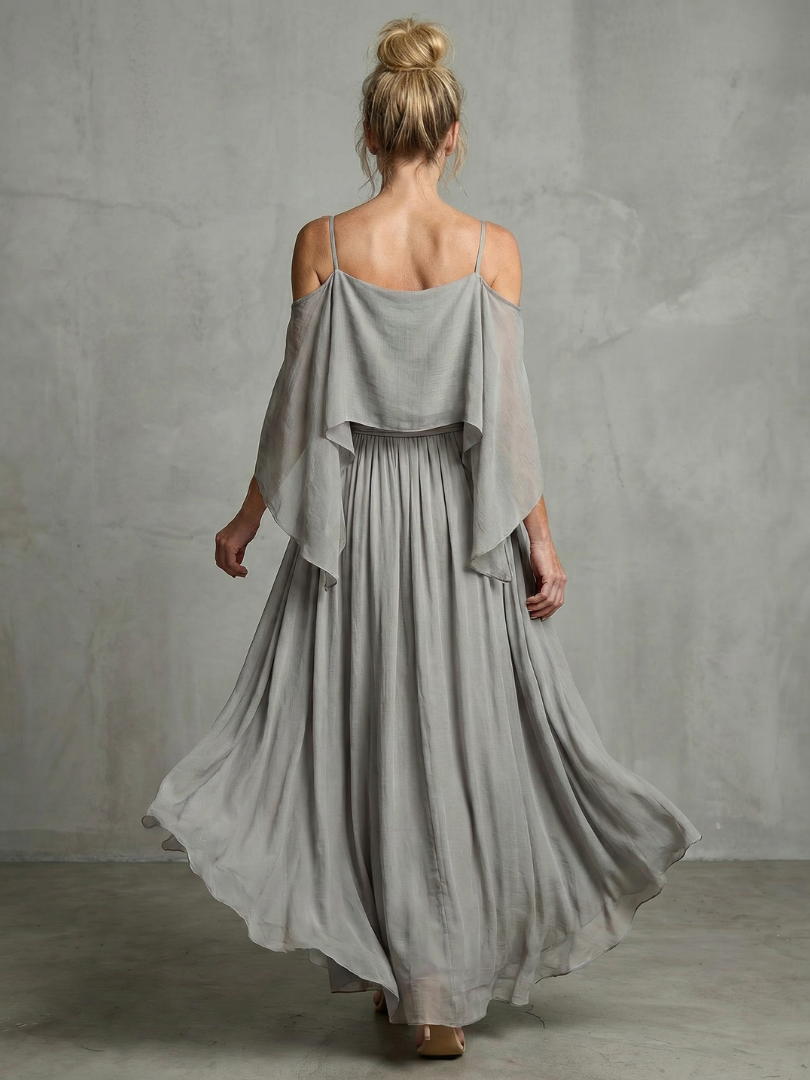 Women's Layered Cold Shoulder Top & Wide Leg Pant Set - Fluid Style