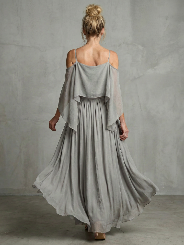 Women's Layered Cold Shoulder Top & Wide Leg Pant Set - Fluid Style