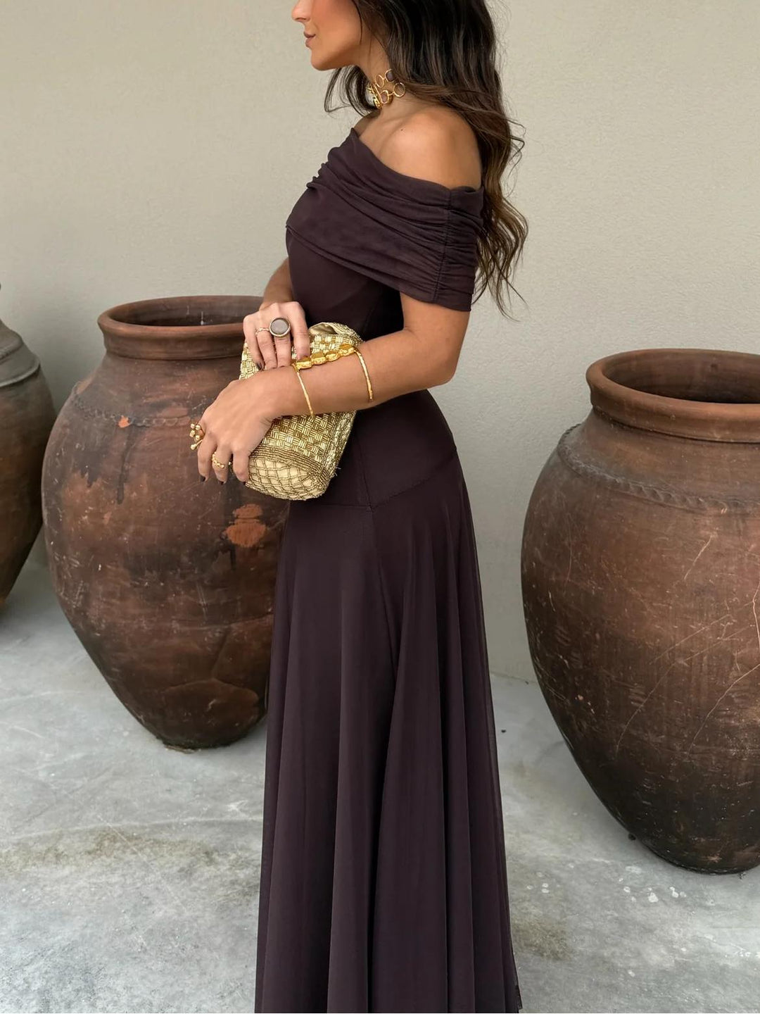 Women's Asymmetrical Mesh One Shoulder Maxi Dress - Effortless Charm