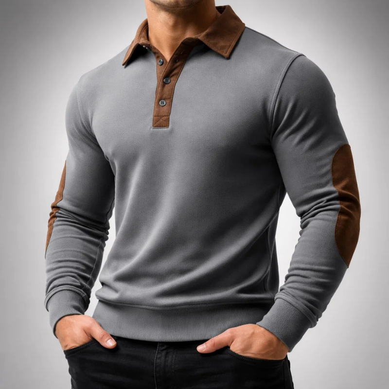 Men's Cotton Long-Sleeve Polo Pullover – Smart-Casual Knit