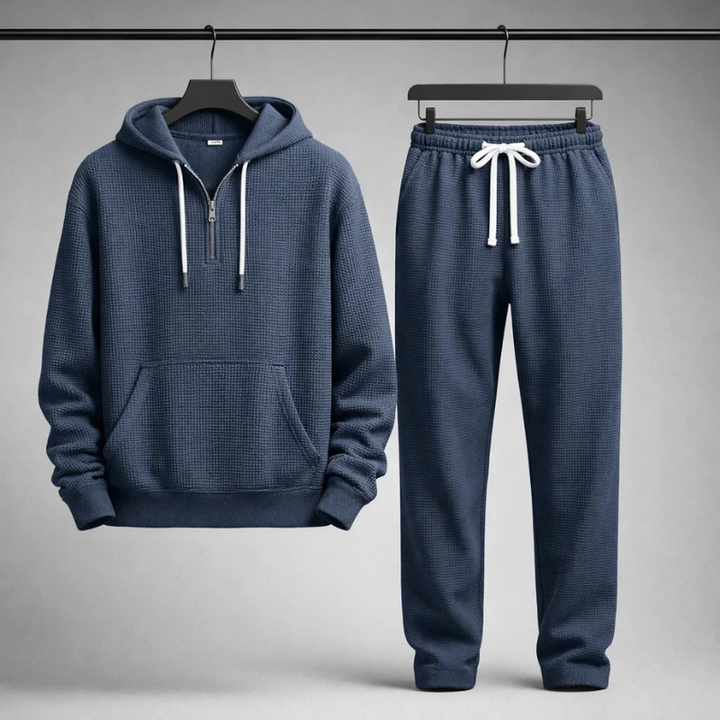Men's Waffle-Knit Set – Quarter-Zip Hoodie & Joggers