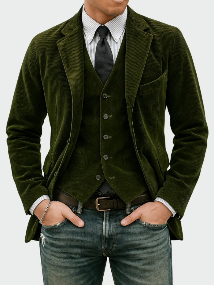 Men's Corduroy Blazer & Waistcoat Set – Two-Piece Tailored Co-ord