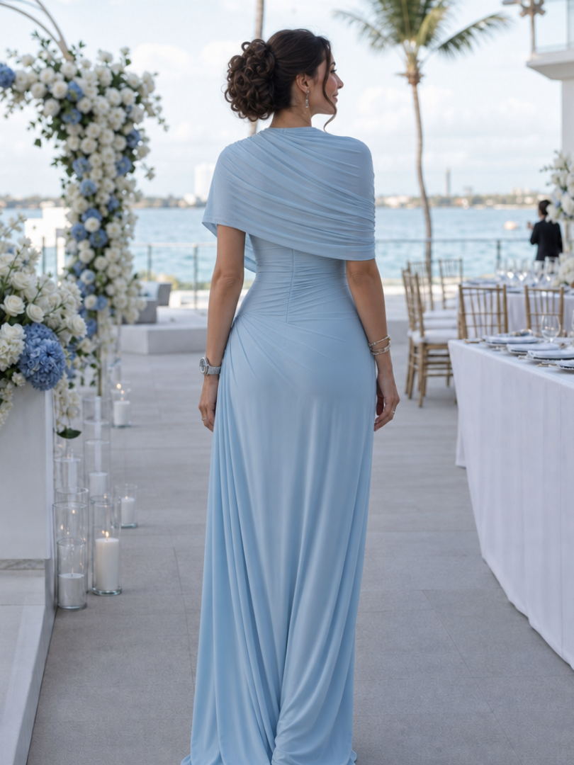 Women's One Shoulder Draped Bodice Maxi Dress - Elegant Evening