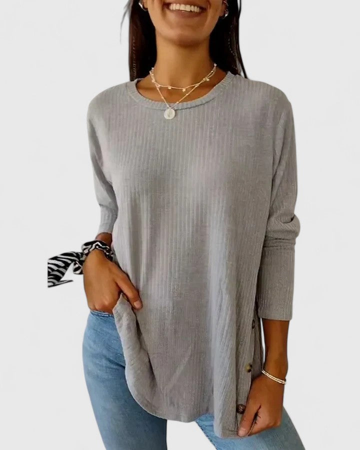 Women's Ribbed Button Side Relaxed Top - Effortless Everyday Layer