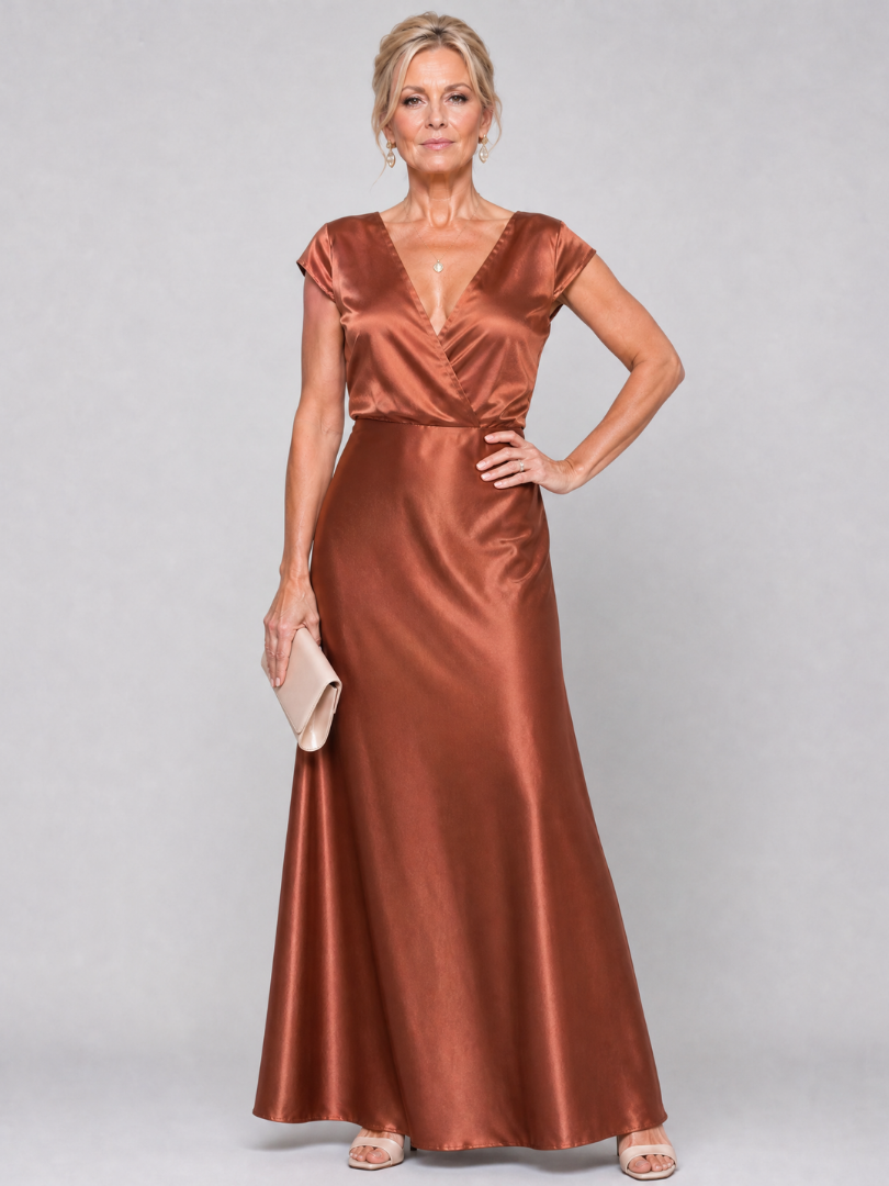 Women's Cap Sleeve Wrap Bodice Maxi Dress - Evening Special