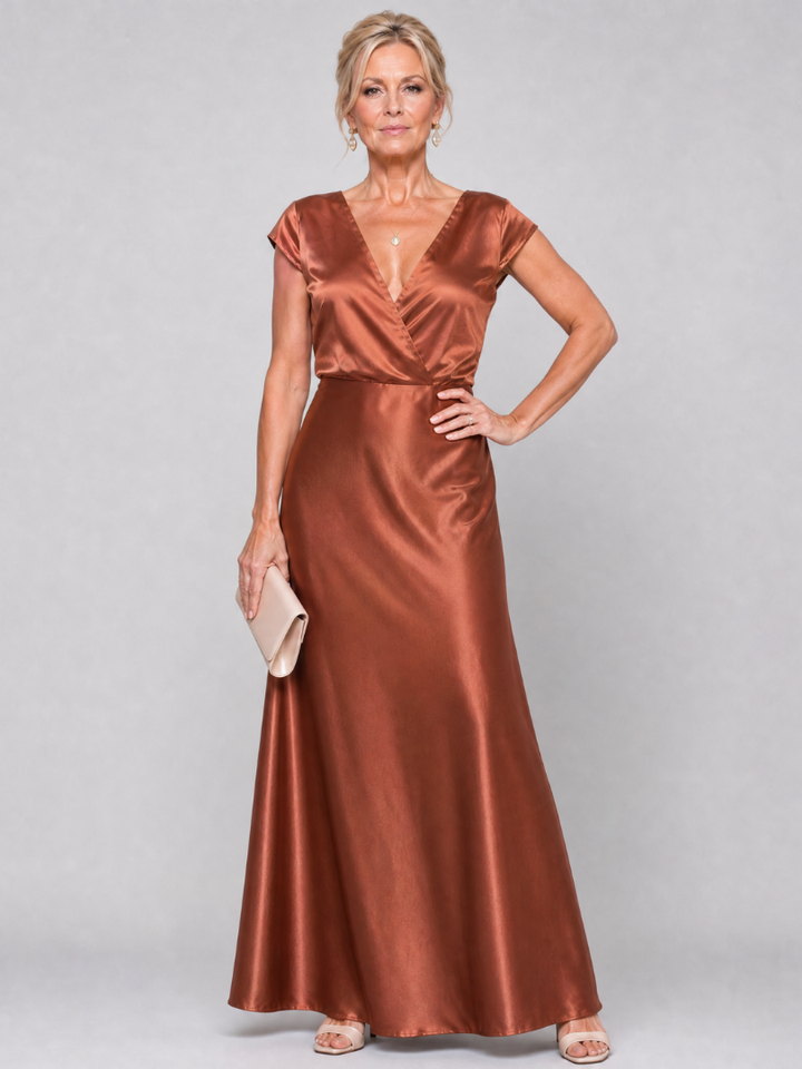 Women's Cap Sleeve Wrap Bodice Maxi Dress - Evening Special