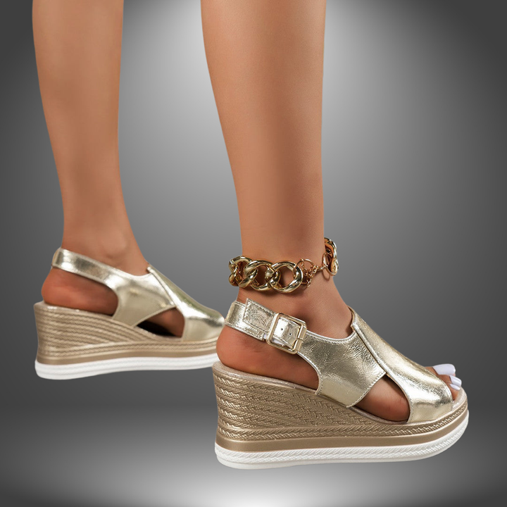 Women's Platform Wedge Sandals - Metallic Shimmer & Comfort