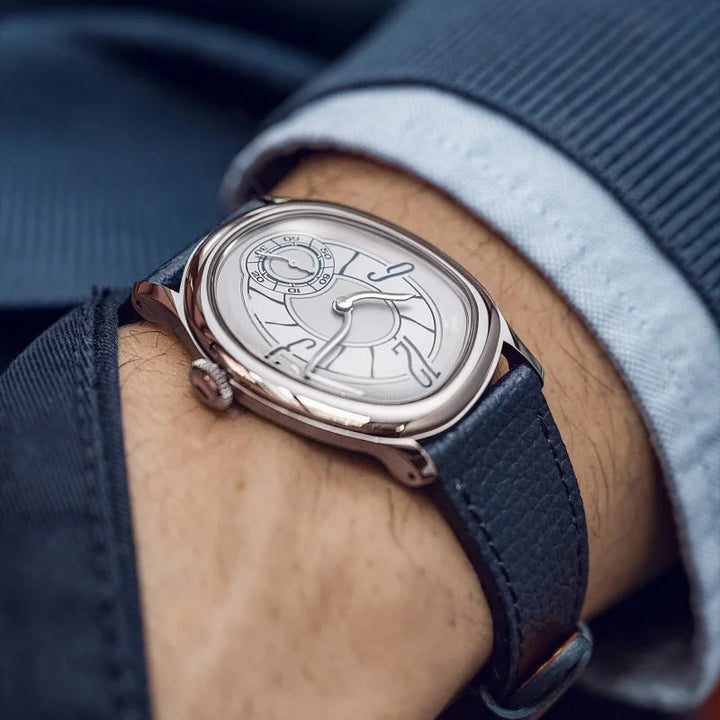Men's Automatic Watch – Art Deco Spiral Dial Leather Strap