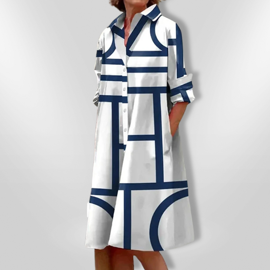 Women's Geometric Print Shirt Dress - Effortless City Style