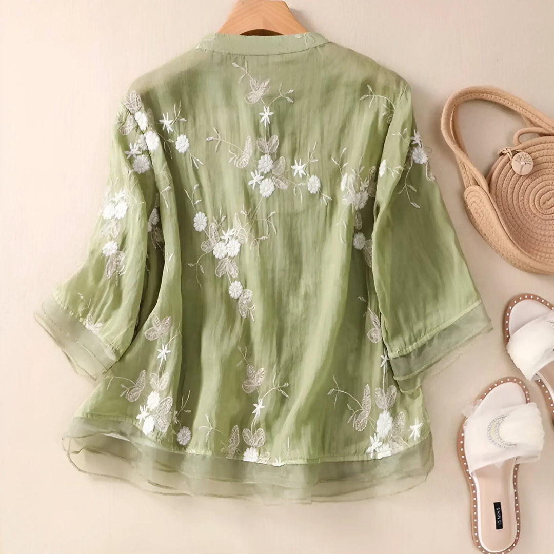 Women's Cotton Floral Embroidered Blouse - Everyday Elegance