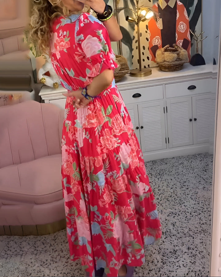 Women's Floral V-Neck Dress with Pockets - Summer Elegance