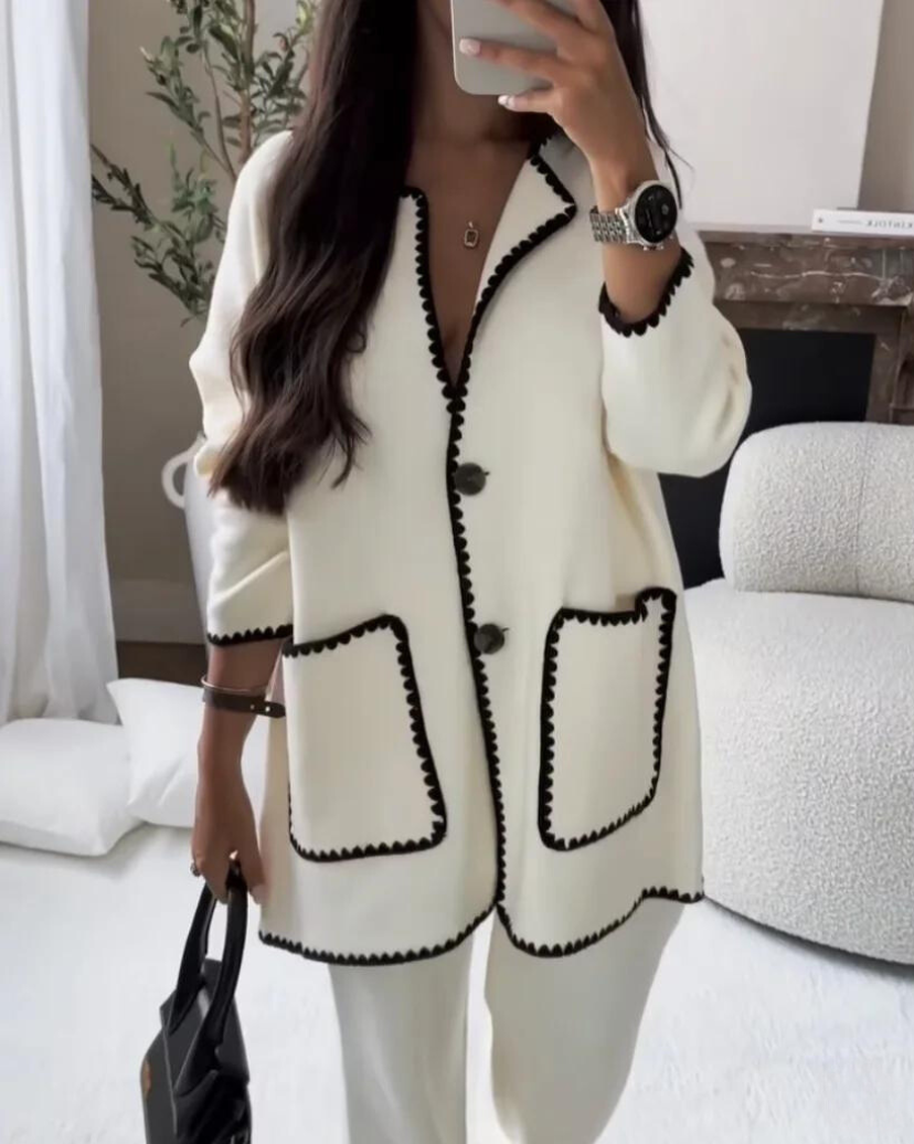Women's Contrast Trim Two-Piece Set - Effortless Elegance