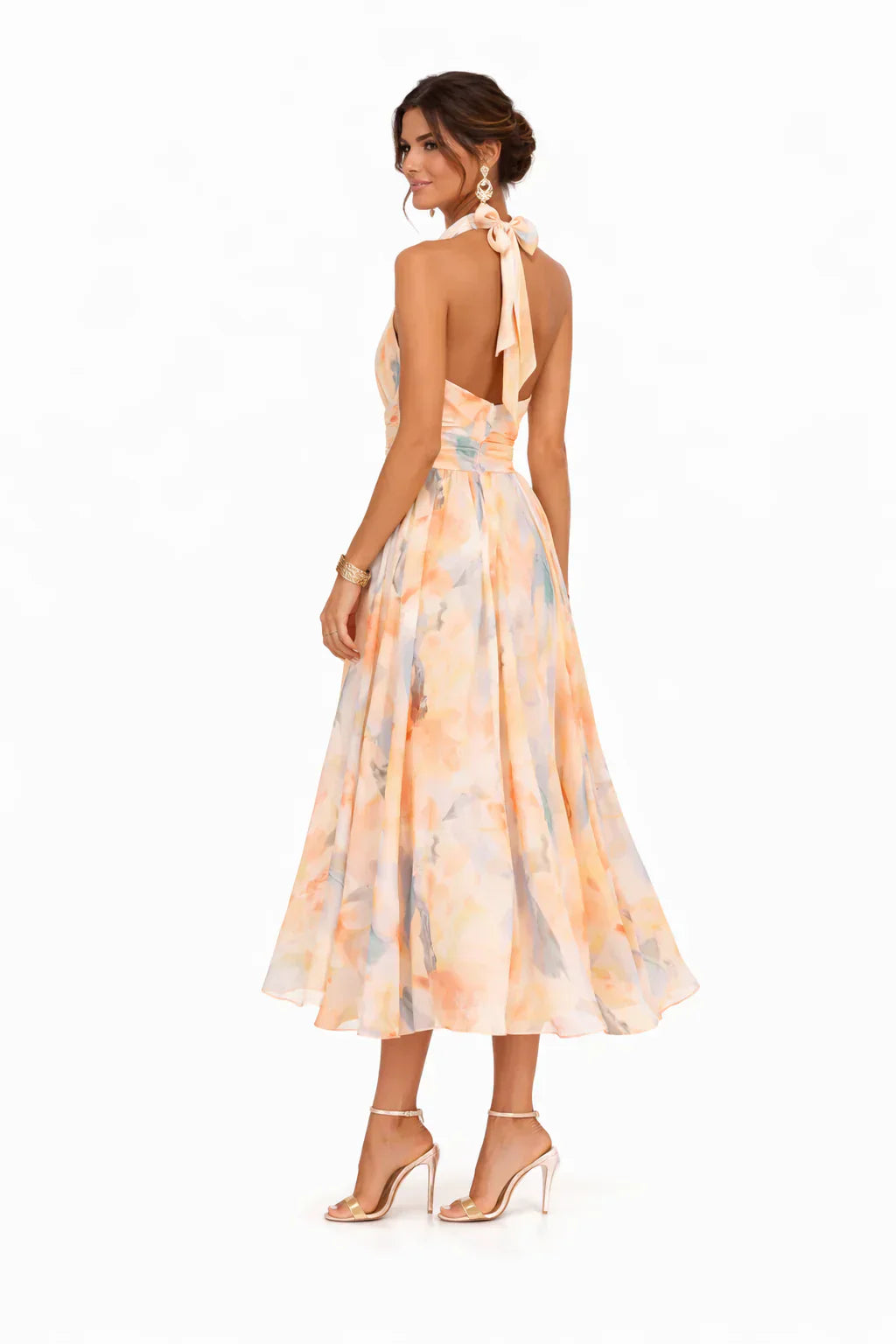 Women's Watercolor Halter Neck Dress - Effortless Summer Elegance