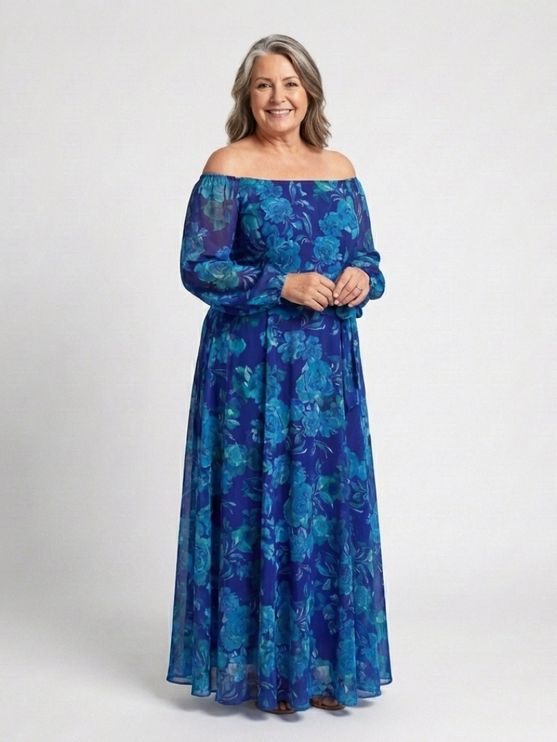 Women's Off Shoulder Floral Maxi Dress - Breezy Warm Weather Staple