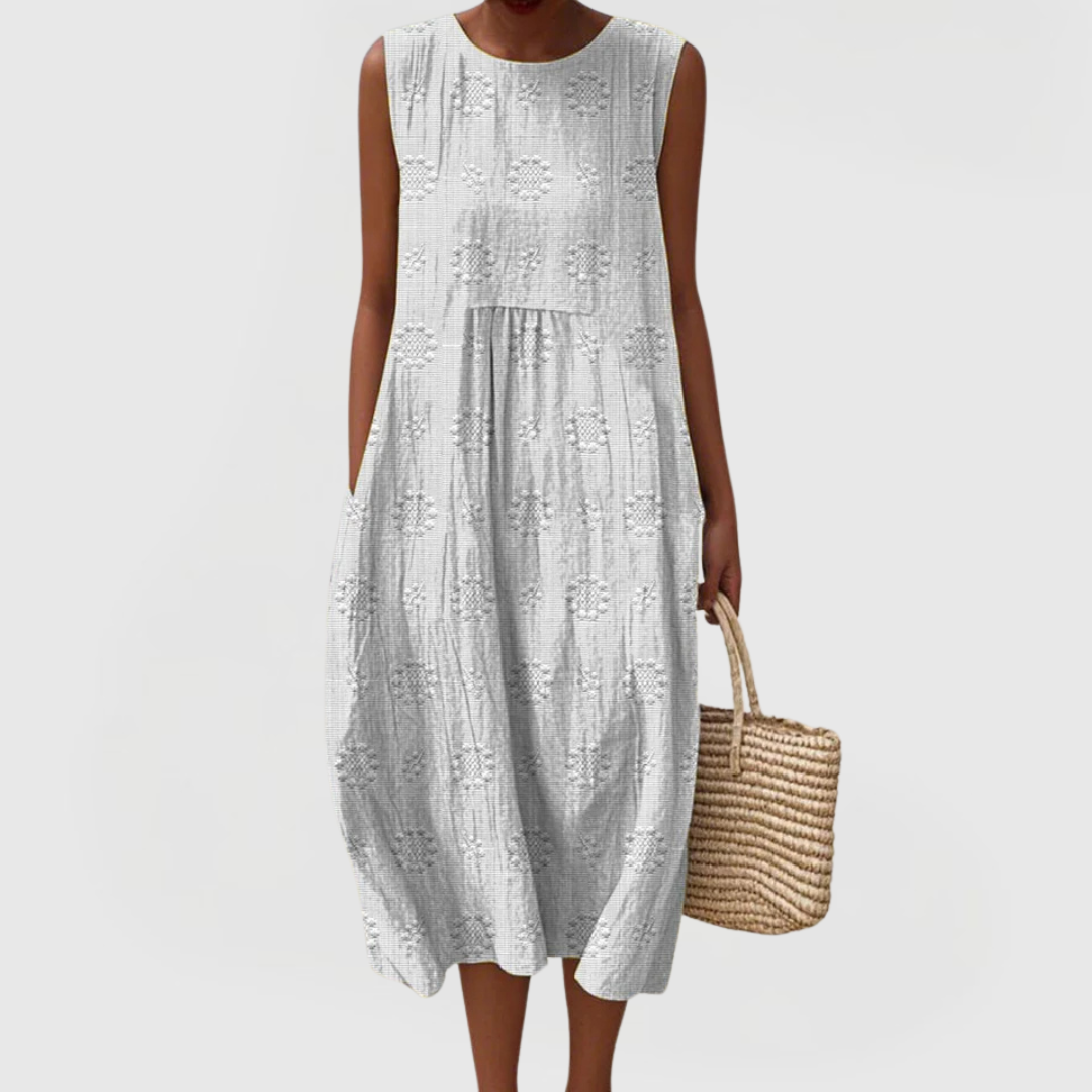 Women's Elegant Embroidered Sleeveless Dress with Pockets
