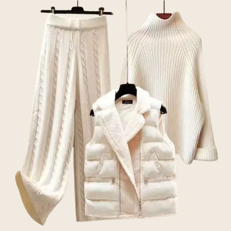 Women's Cotton Knitted Three-Piece Set – Relaxed Loungewear