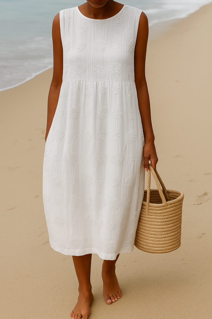 Women's Floral Embroidered Midi Dress - Lightweight Summer Staple