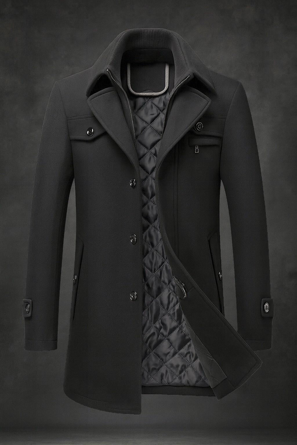 Men's Wool Overcoat – Tailored Quilted-Lined Winter Topcoat