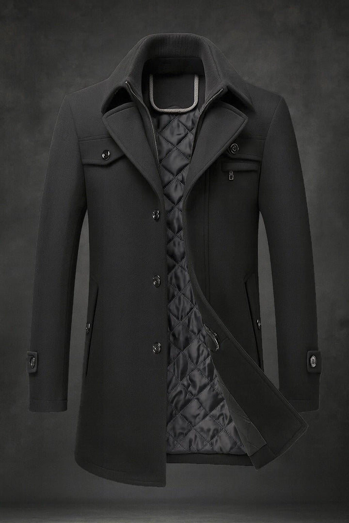 Men's Wool Overcoat – Tailored Quilted-Lined Winter Topcoat
