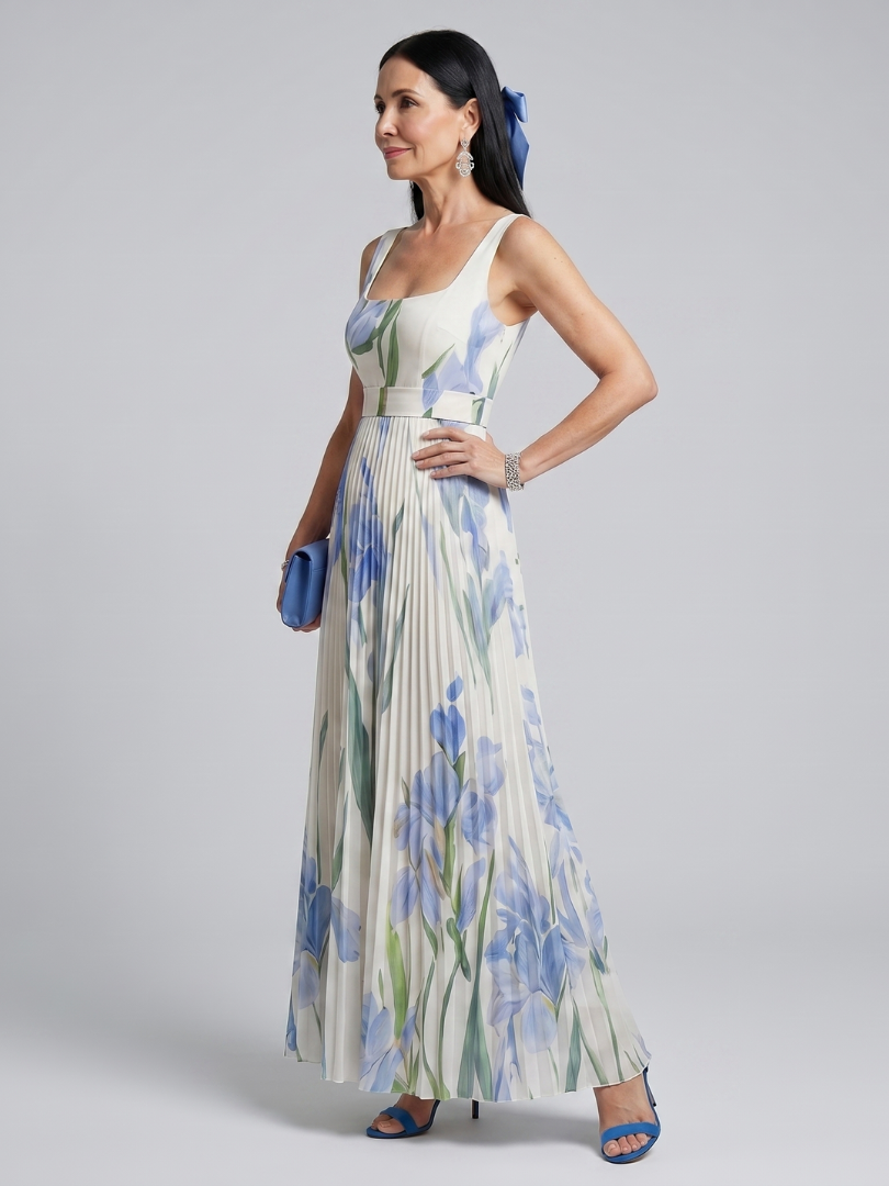 Women's Sleeveless Square Neck Floral Midi Dress - Quiet Statement