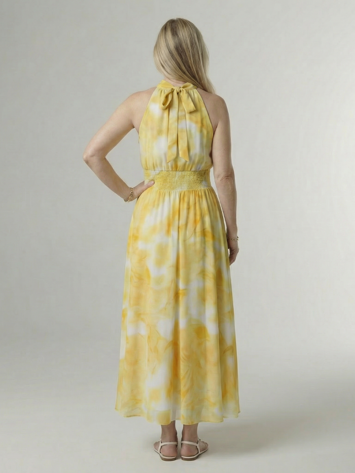 Women's Gathered Halter Midi Dress - Effortless Everyday