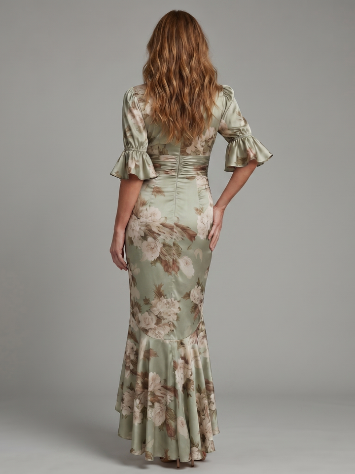 Women's Short Sleeve V Neck Ruched Waist Midi Dress