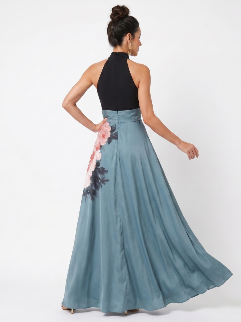 Women's Floral Halter Bodice Maxi Dress - Perfect for Formal Evenings