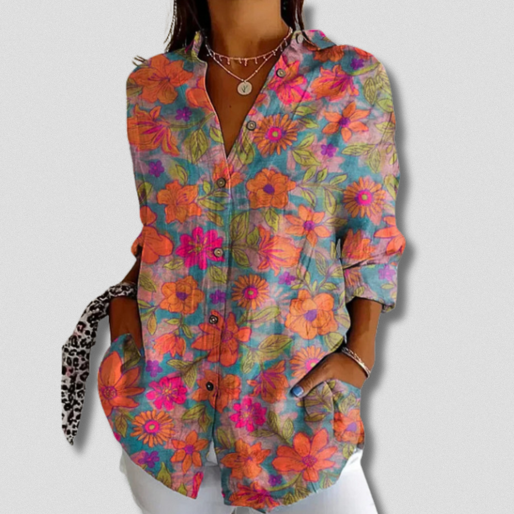 Women's Floral Long Sleeve Button-Down Shirt - Everyday Style