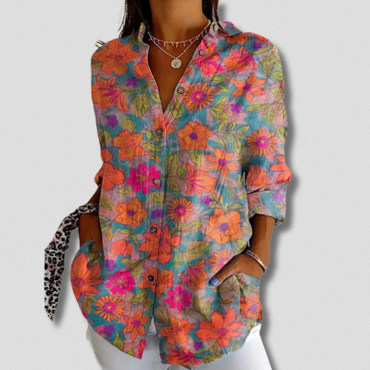 Women's Floral Long Sleeve Button-Down Shirt - Everyday Style