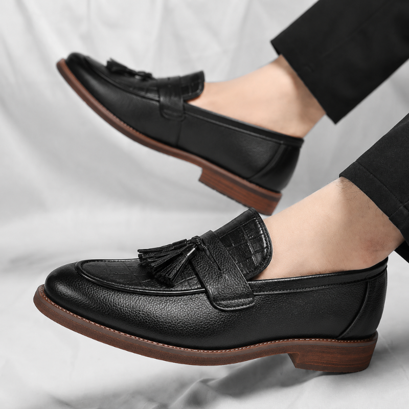Men's Leather Tassel Loafers – Italian Croc-Embossed Slip-On