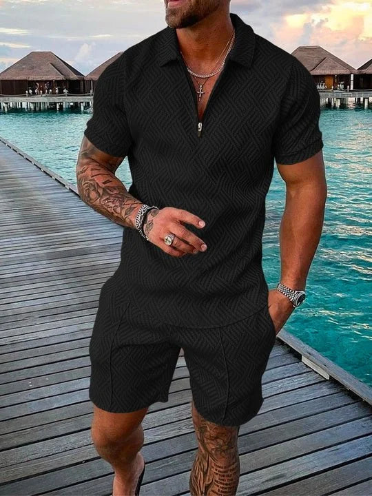 Men's Smiley Print Polo and Shorts Set - Summer Vacation Style