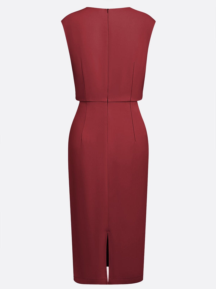 Women's Stretch Midi Dress with Side Drape - Effortless Elegance