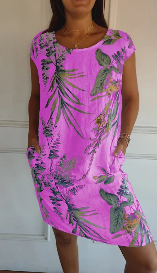 Women's Cotton-Linen Dress with Pockets - Botanical Summer Style