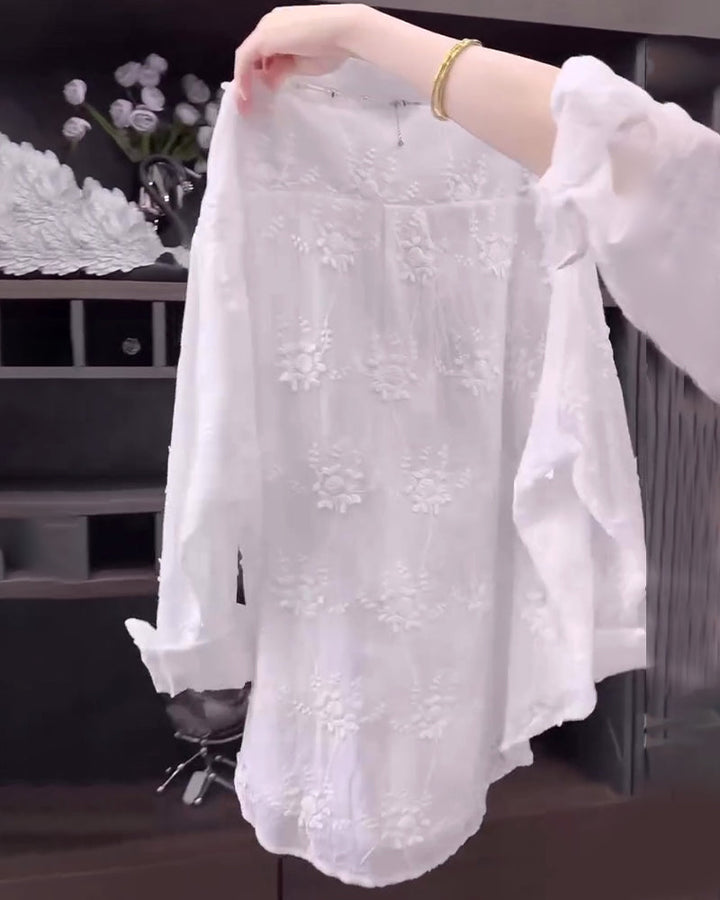 Women's Embroidered Button-Down Shirt - Effortless Elegance