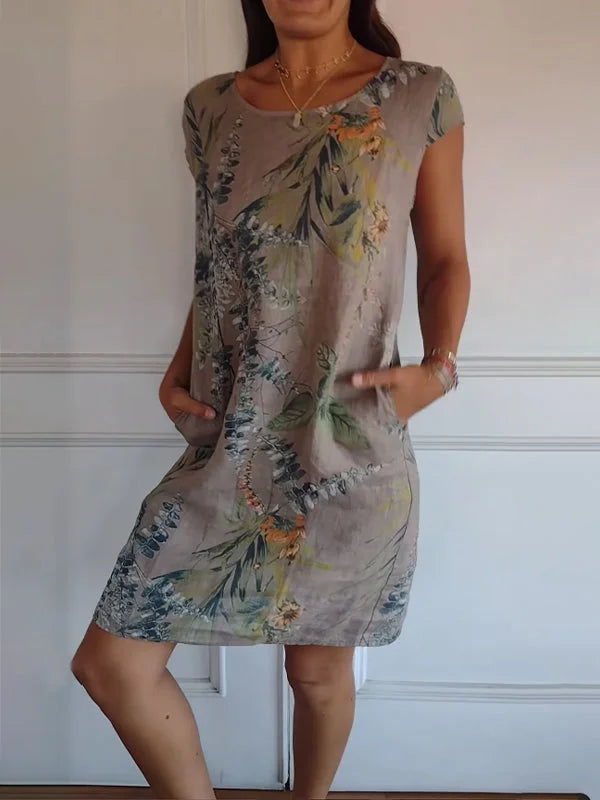 Women's Cotton-Linen Dress with Pockets - Botanical Summer Style
