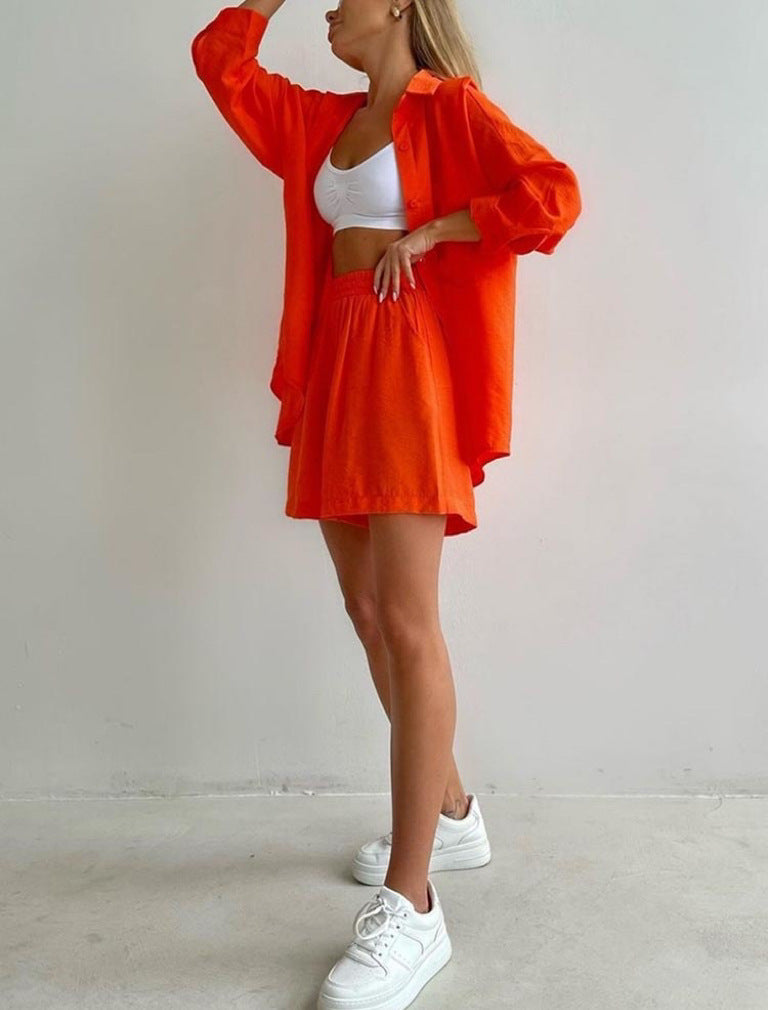 Women's Oversized Button-Up and Shorts Two-Piece Set - Casual Chic