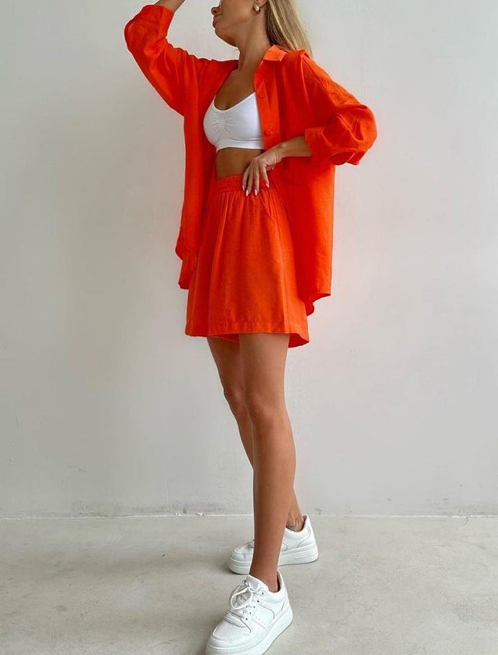 Women's Oversized Button-Up and Shorts Two-Piece Set - Casual Chic