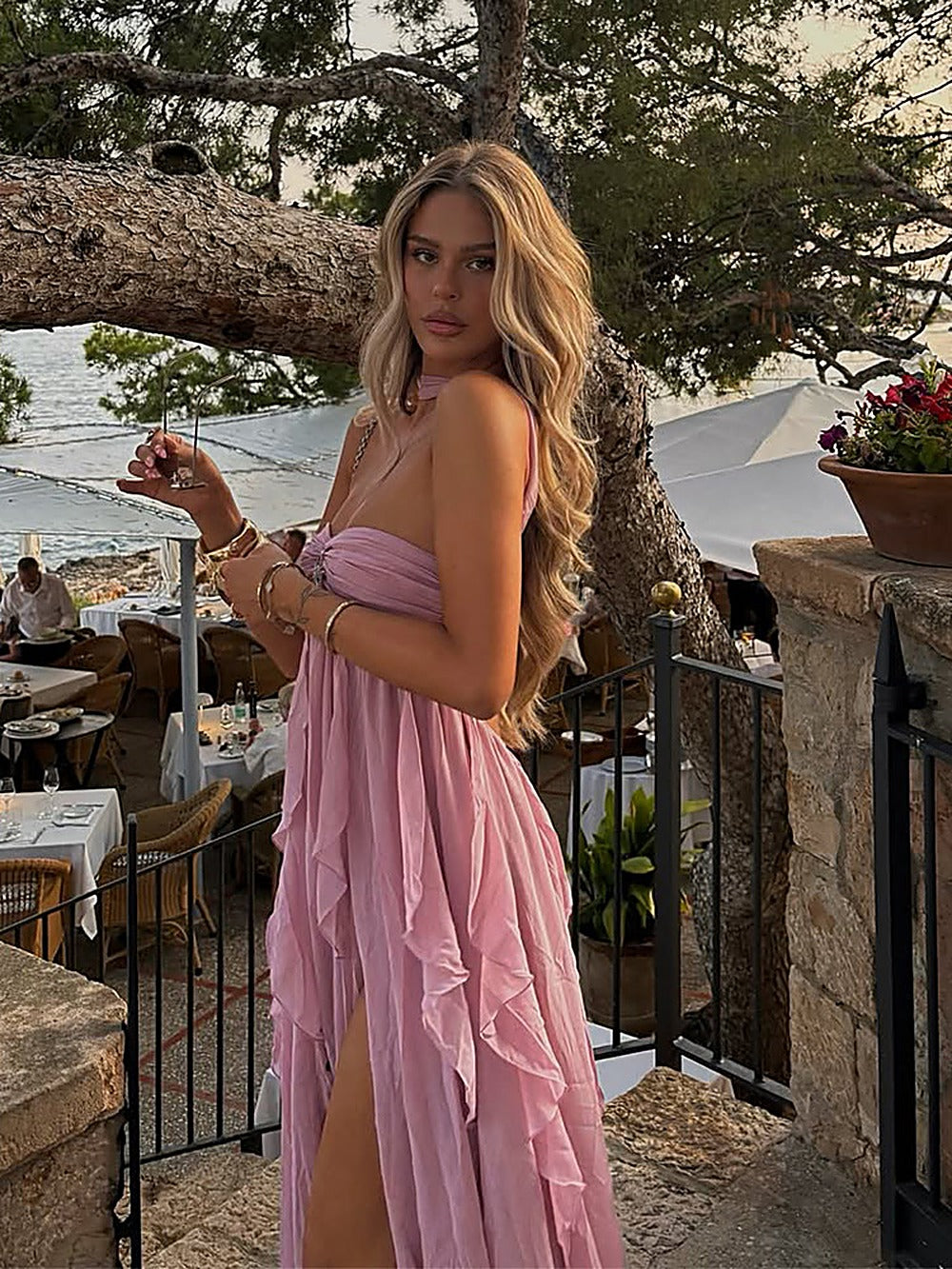 French Ruffle Star-Embellished Bandeau Dress